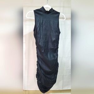 Form Fitting Faux Leather Black Dress